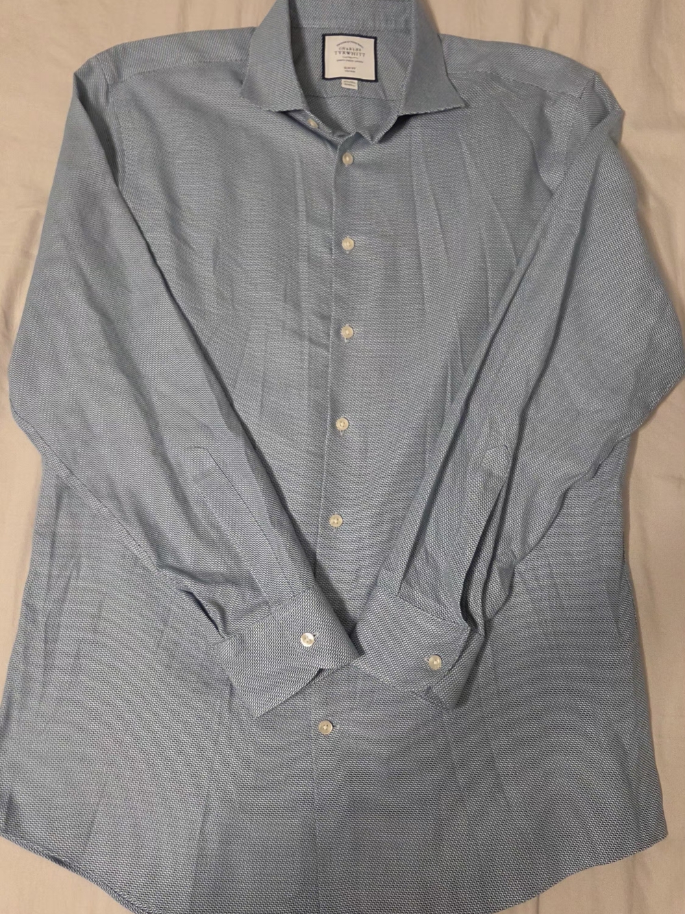 Charles Tyrwhitt Men's Blue Patterned Slim Fit Dress Shirt 16.5/42
